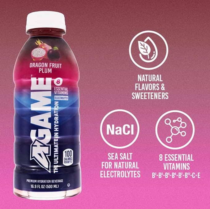 A-GAME Sports Drink, Dragon Fruit Plum, The Ultimate Hydration Sports Beverage for Athletes, 8