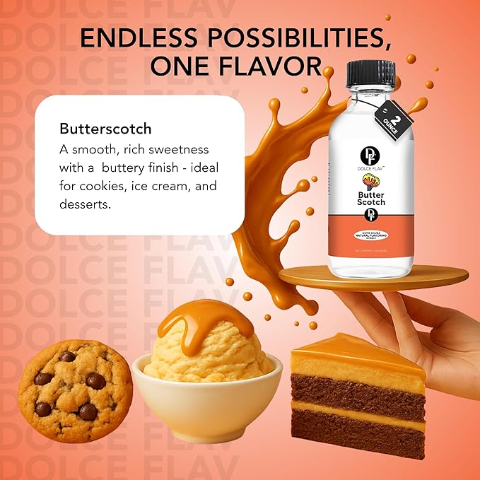 Dolce Flav Natural Butterscotch Extract 2 oz ??Kosher, Sugar-Free, Concentrated Rich Butterscotch