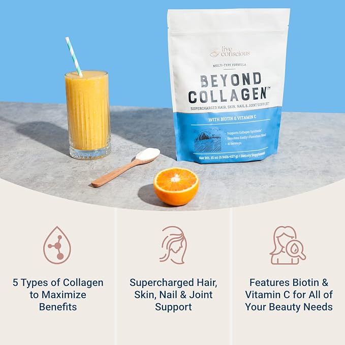 Live Conscious Beyond Collagen Multi Collagen Powder - Types I, II, III, V & X | Keto Friendly