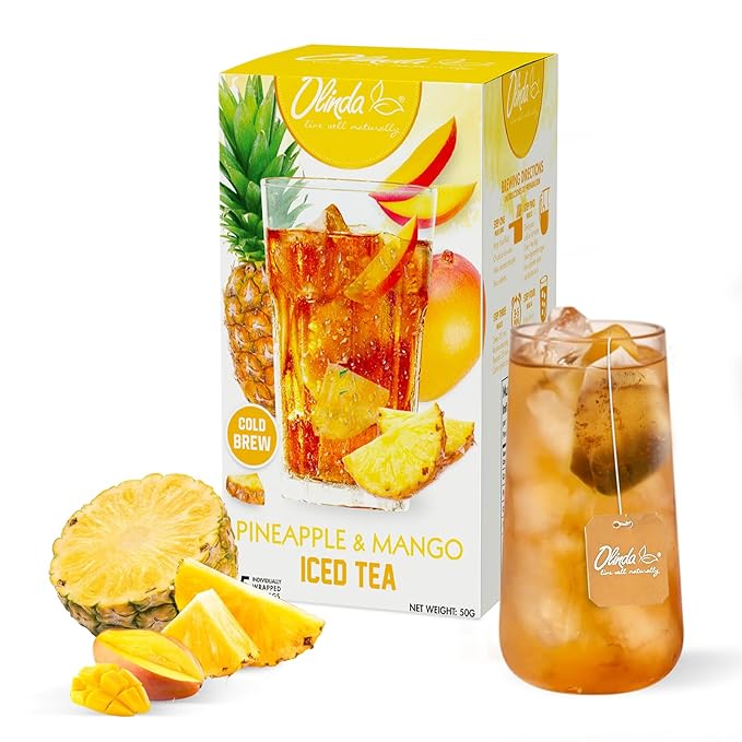 Olinda Pineapple and Mango Iced Tea Bags Herbal Cold Brew Organic Black Tea Refreshing Summer Drink