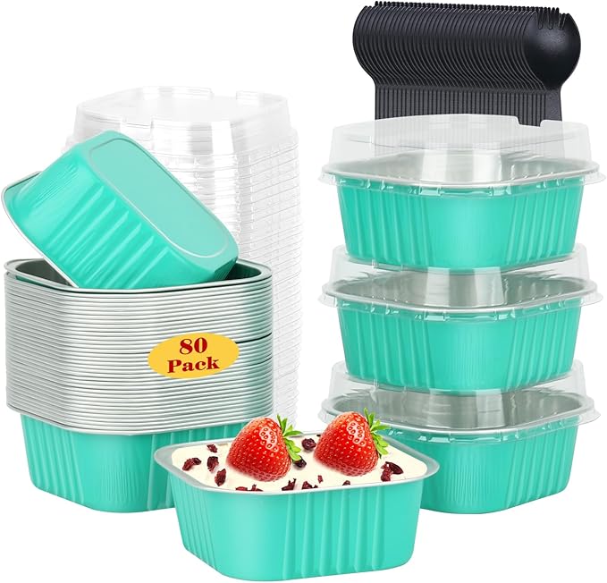 LNYZQUS 10oz/80pack Foil Mini Cake Tins with Lids 4?�X4??Small Cake Baking Pans Cupcake