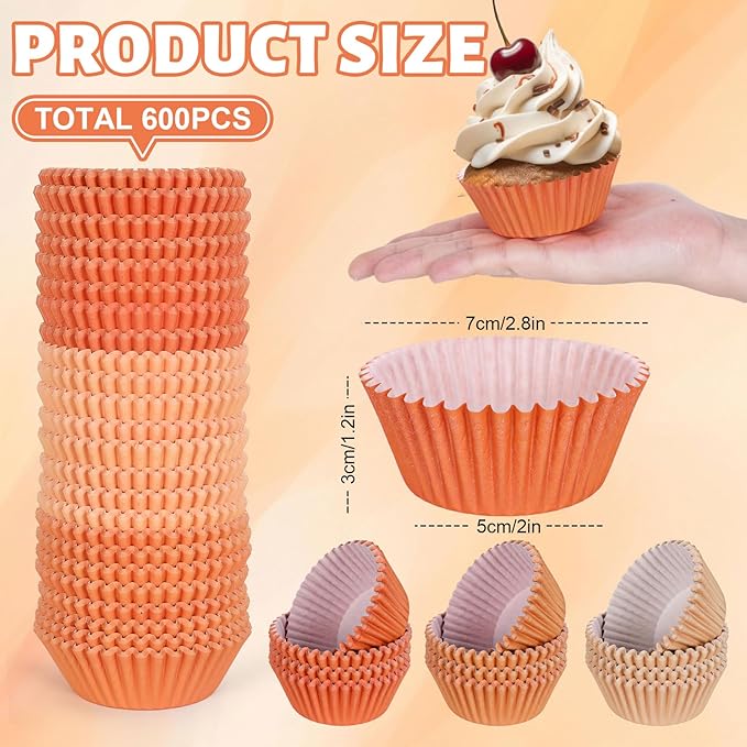 Whaline 600Pcs Terracotta Cupcake Liners Fall Color Orange Baking Cups Gradient Color Cupcake