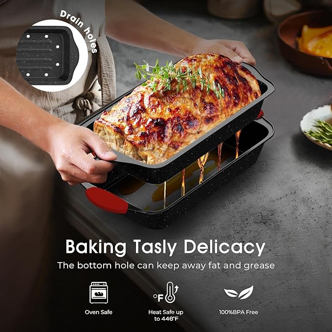 11-Piece Nonstick Stackable Baking Pans Set, Toxin-Free Bakeware Sets, Baking Pan Set with Silicone