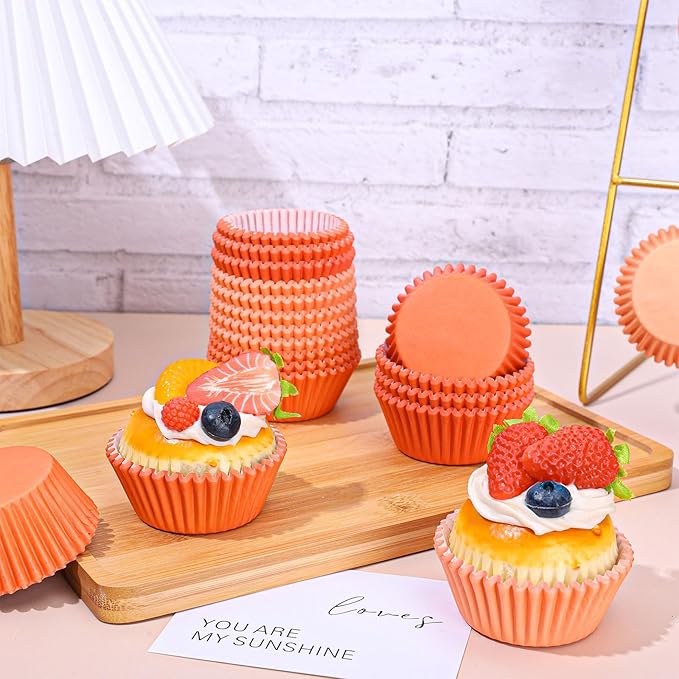 Whaline 600Pcs Terracotta Cupcake Liners Fall Color Orange Baking Cups Gradient Color Cupcake