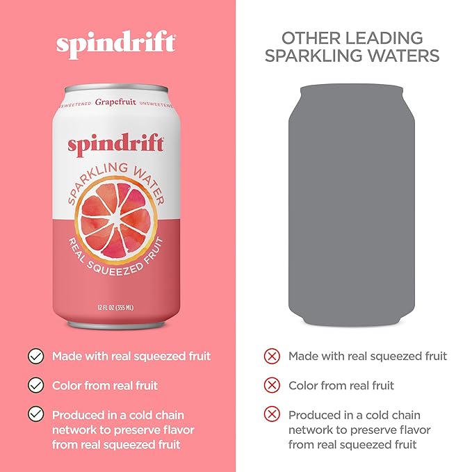 Spindrift Sparkling Water, Grapefruit Flavored, Made with Real Squeezed Fruit, (Only 15 Calories