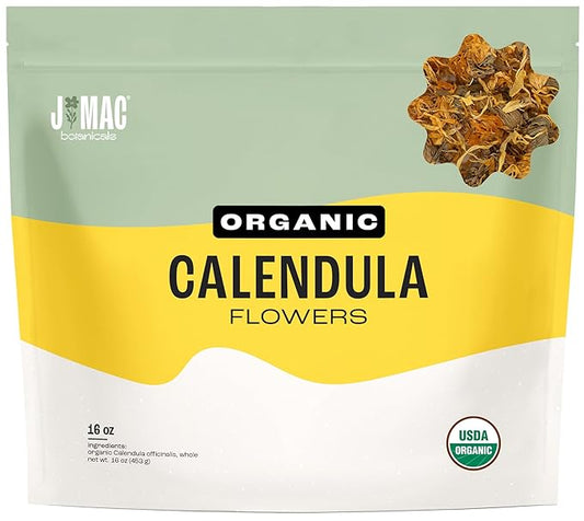 J Mac Botanicals, Organic Calendula Flower (16 ounce), whole dried flowers and petals, loose leaf