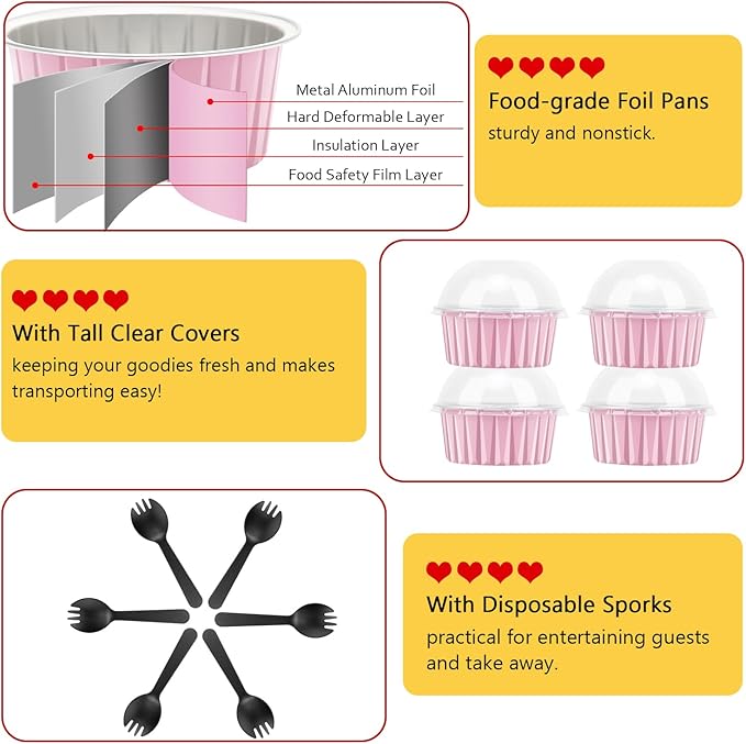 Jumbo Muffin Liners with Lids 50 Pack,Free-Air 5oz Aluminum Foil Cupcake Cups Muffin