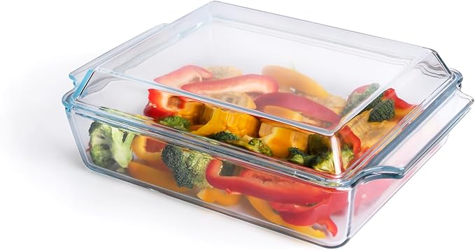 Rectangular Tempered Glass Casserole Dish, Tempered Glass Baking Dish with Glass Cover. Oven