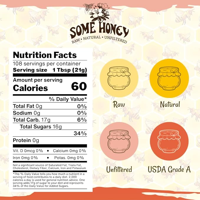 Some Honey Raw & Unfiltered Clover Honey – 100% Pure U.S. Honey – USDA Grade A – All-Natural – 80 oz
