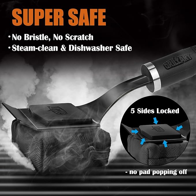 GRILLART Bristle Free Grill Brush Kit, Reinforced Outdoor Grill Brushes, Safe Cleaning Tools with