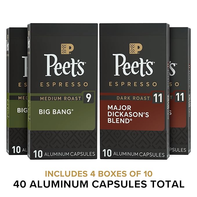 Peet's Coffee, Dark and Medium Roast Signature Blend Espresso Capsules, Compatible with Nespresso