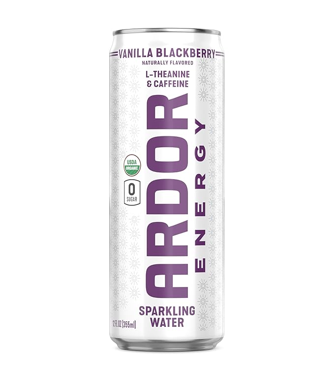 ARDOR ENERGY Sparkling Water with 100mg Natural Caffeine & 200mg L-Theanine from Organic Green Tea