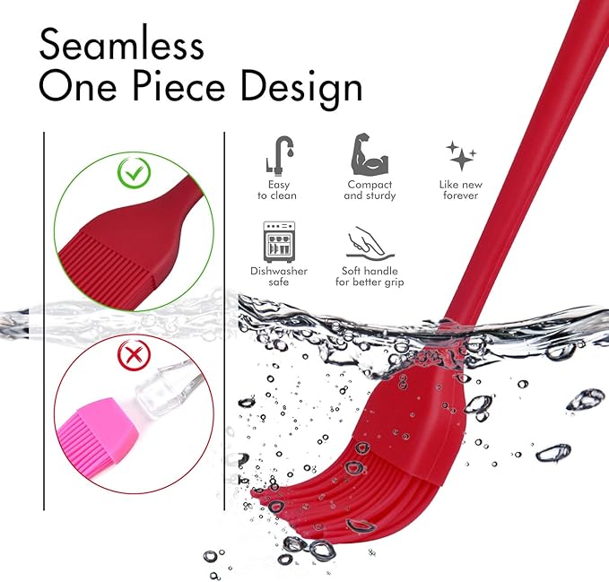HOTEC Basting Brushes Silicone Heat Resistant Pastry Brushes Spread Oil Butter Sauce Marinades for