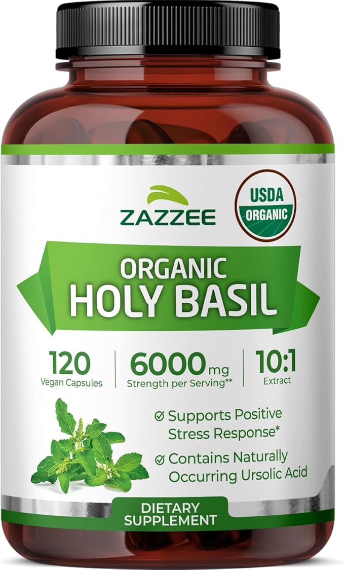 Zazzee USDA Organic Holy Basil 10:1 Extract, 6000 mg Strength, 120 Vegan Capsules, Concentrated and