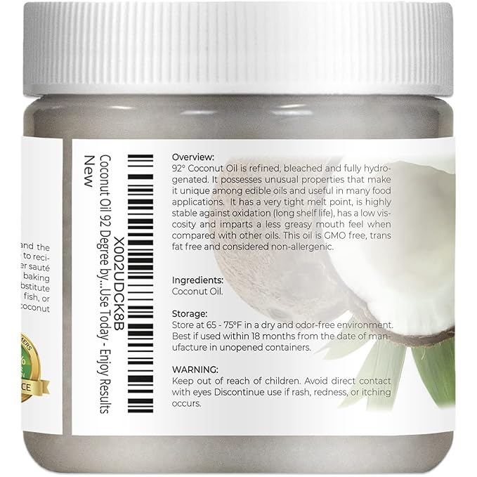 Coconut Oil 92 Degree by Velona - 4 fl oz | 100% Pure and Natural Carrier Oil | in jar | Refined