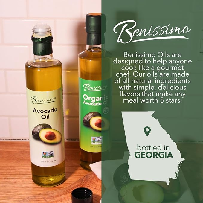 100% Pure Avocado Oil in Glass Bottle, Allergen-Free and Non-GMO, Premium Cold-Pressed Cooking Oil