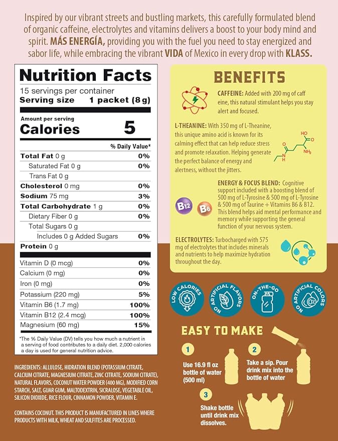 Hydration + Energy Electrolyte Drink Mix ??Coffee Horchata Agua Fresca Flavor | Sugar-Free Powder