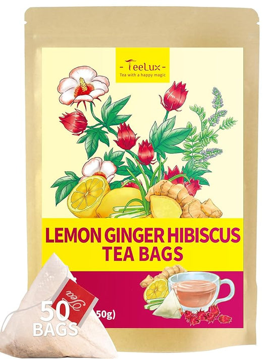 TeeLux Lemon Ginger Hibiscus Tea, Refreshing Lemongrass With Spicy Ginger, Tart Hibiscus, Sweet
