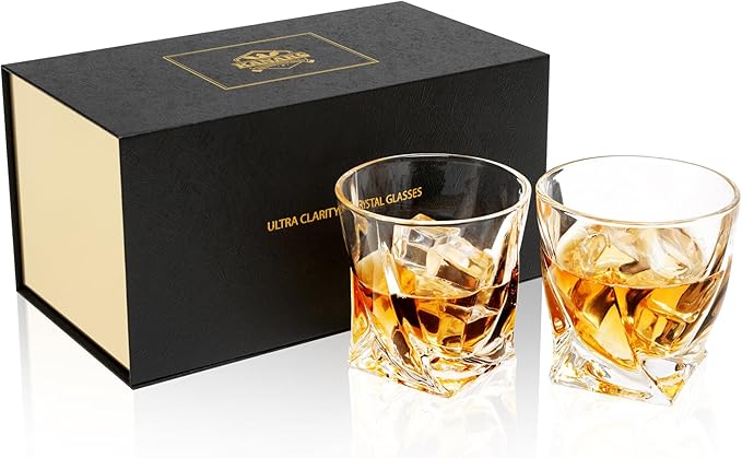 KANARS Old Fashioned Whiskey Glasses with Luxury Box - 10 Oz Twisted Liquor Tumblers for Scotch