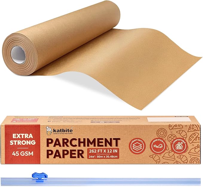 Unbleached Parchment Paper Roll for Baking 12in x 262ft, 260 Sq.Ft, Heavy Duty & Non-stick Baking