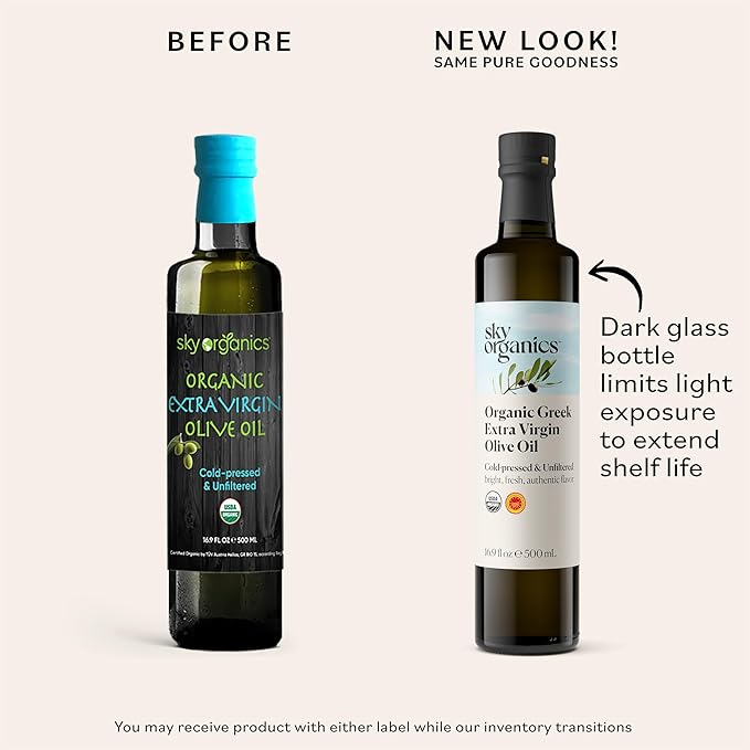 Sky Organics - Organic Extra Virgin Olive Oil, 16 fl oz - Cold Pressed & Unfiltered - Bright
