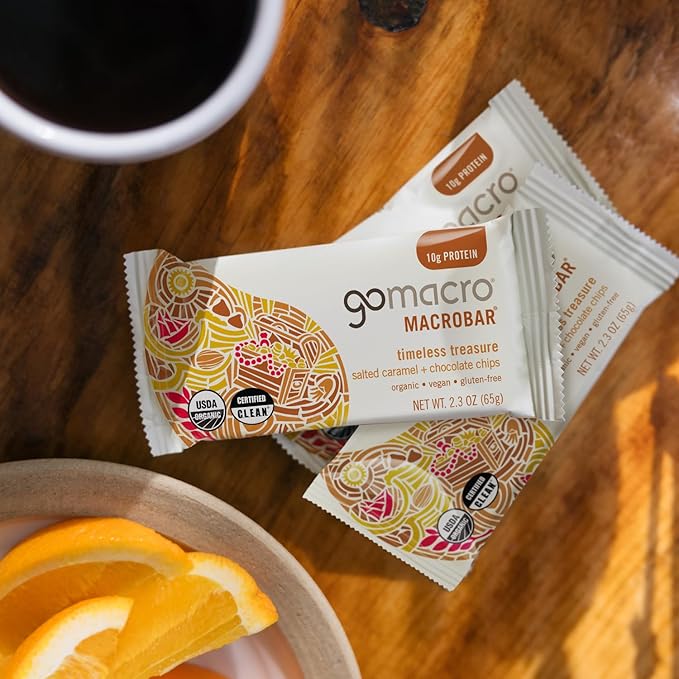 GoMacro MacroBar Organic Vegan Protein Bars - Salted Caramel + Chocolate Chips (2.3 Ounce Bars, 12