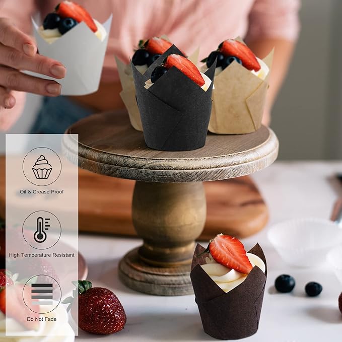 Ruisita 200 Pieces Mini Tulip Cupcake Liners, Tulip Baking Cups, Greaseproof Cupcake Muffin Liners
