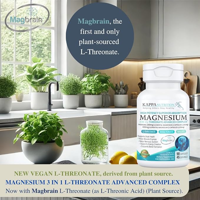Kappa Nutrition Magbrain??Magnesium L-Threonate Plant-Based, 420mg Elemental Magnesium (3 Capsules)