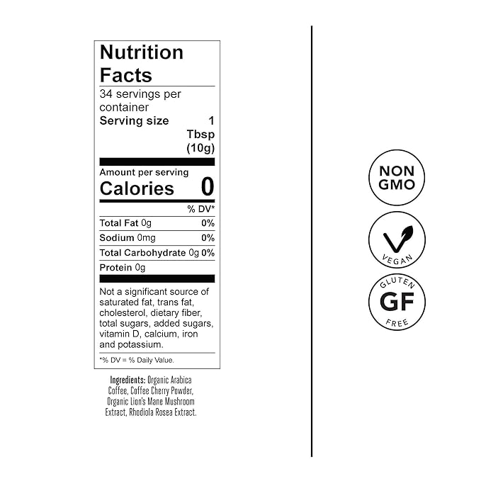Laird Superfood Focus Coffee, Medium Roast Ground Coffee Infused with Functional Mushrooms and