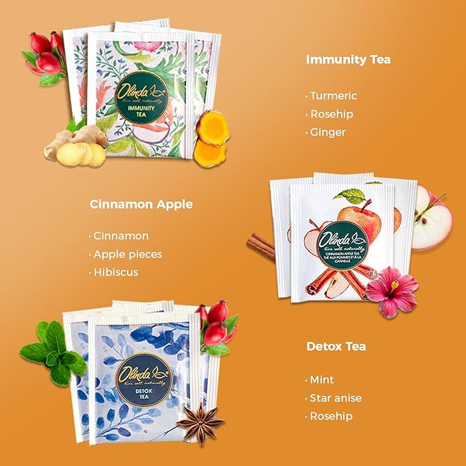 Olinda Health & Vitality Tea Gift Box Tea Samplers Organic Tea Bags Low Caffeine Detox Energy Tea
