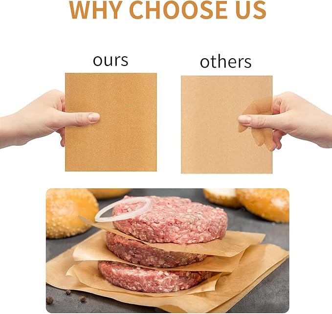 Hamburger Patty Paper Squares - burger paper 500 pieces, 5.5x5.5 in baking paper for burger press