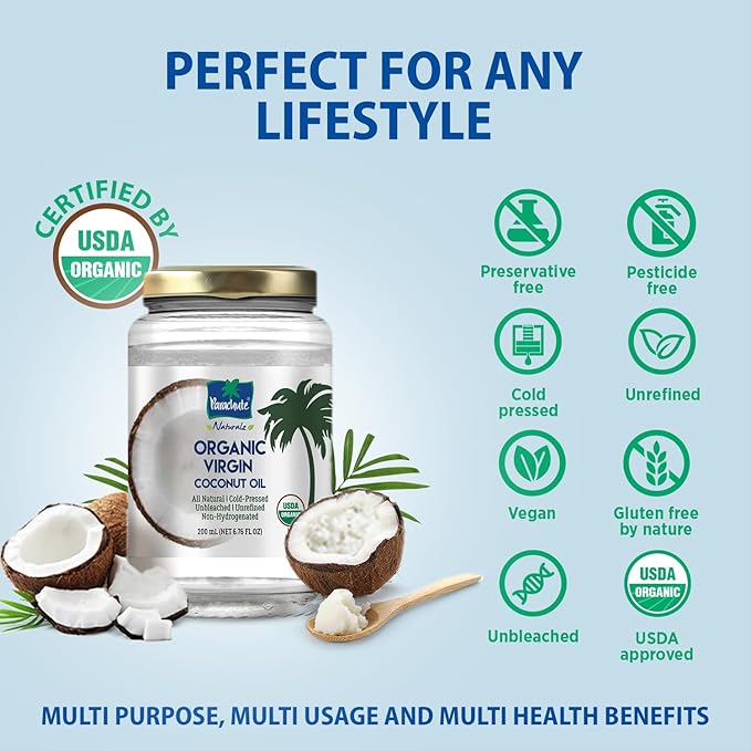"Parachute Naturalz Organic Virgin Coconut Oil | Cooking Oil, Hair Oil, Body Oil & Oil Pulling |