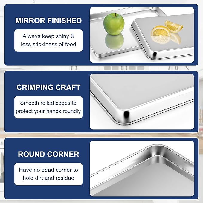 P&P CHEF 16 Inch Baking Cookie Sheet, Oven Pan Tray Stainless Steel Sheet Pan for Kitchen, Oven