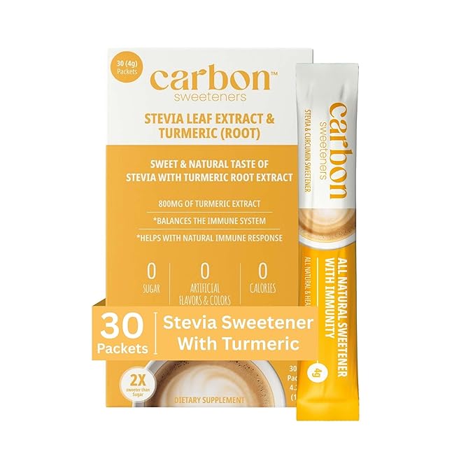 Carbon Sweeteners Stevia Sweetener Packets with Turmeric for Immunity Boosting - Supports Overall