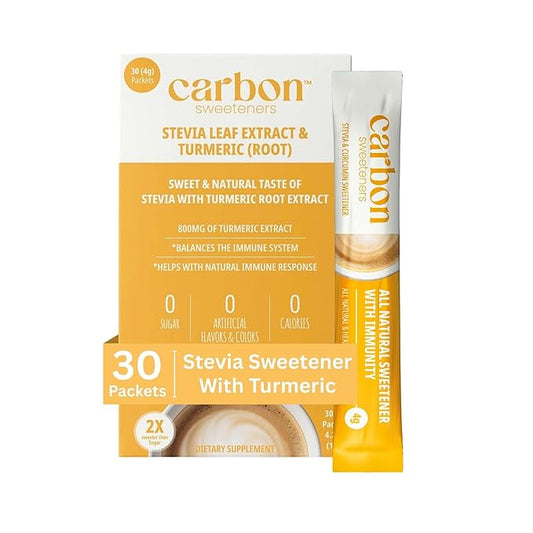 Carbon Sweeteners Stevia Sweetener Packets with Turmeric for Immunity Boosting - Supports Overall