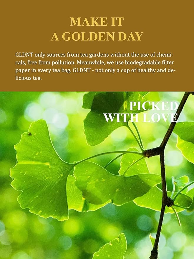 GLDNT Organic Ginkgo Biloba Tea, Dried Ginkgo Biloba Leaves, Mild & Smooth Flavor, Caffeine Free
