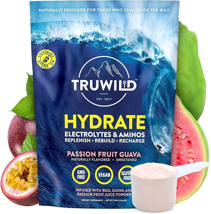 TruWild Natural Hydration Powder with Zero Sugar, Vegan Electrolytes + Amino Acids, Recovery Drink