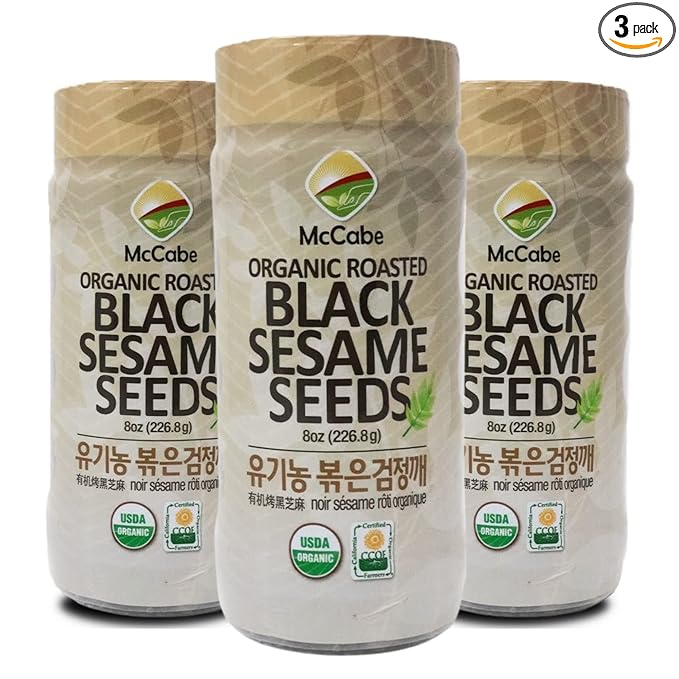 McCabe Organic Roasted Black Sesame, 8oz (3 Packs), USDA Organic Certified, CCOF Certified Organic