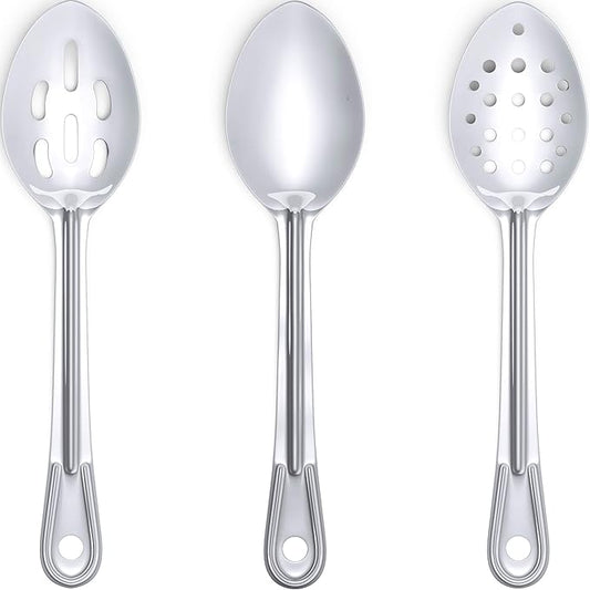 Super Strong, Ergonomic 11 in Serving Spoon 9 Pk. Big, Stainless Steel Spoons for Cooking, Baking