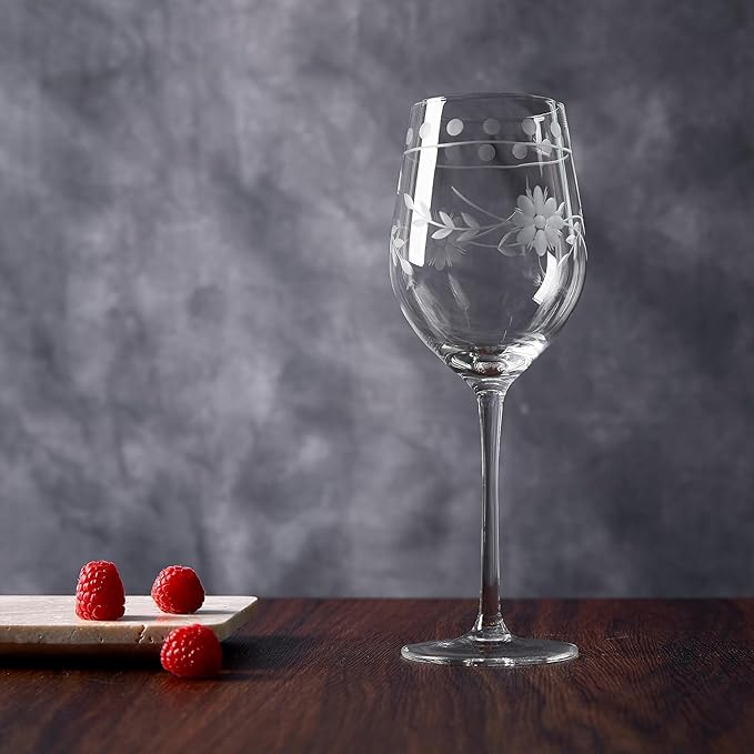 Premium Delight Wine Glasses Set of 4,15 oz – Hand-Blown with Etched Long Stem, Classic Glassware