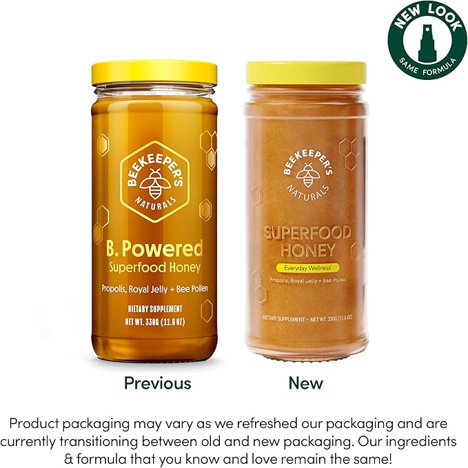 Superfood Honey by Beekeeper's Naturals - Bee Pollen, Royal Jelly, Propolis, Honey - Natural