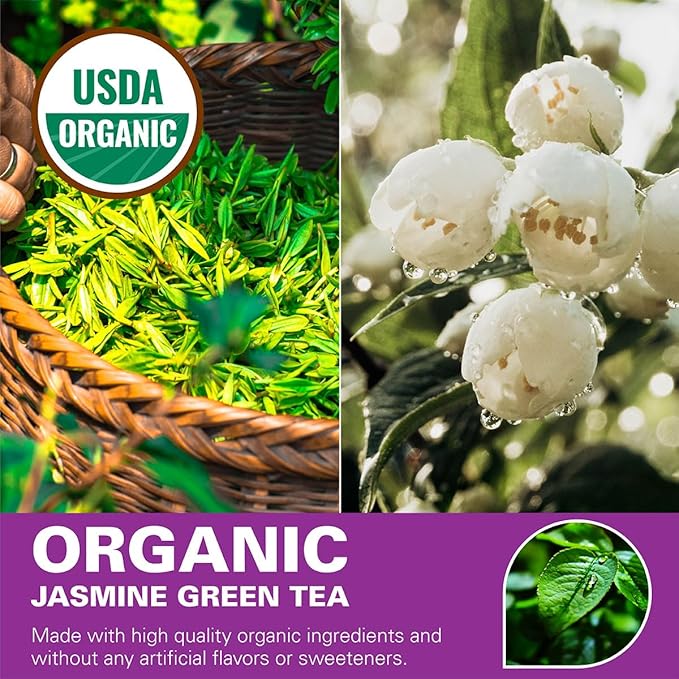 WT WEETEE Organic Jasmine Green Tea Bags, Organic Jasmine Scented Green Tea 100 Count, Refreshing &