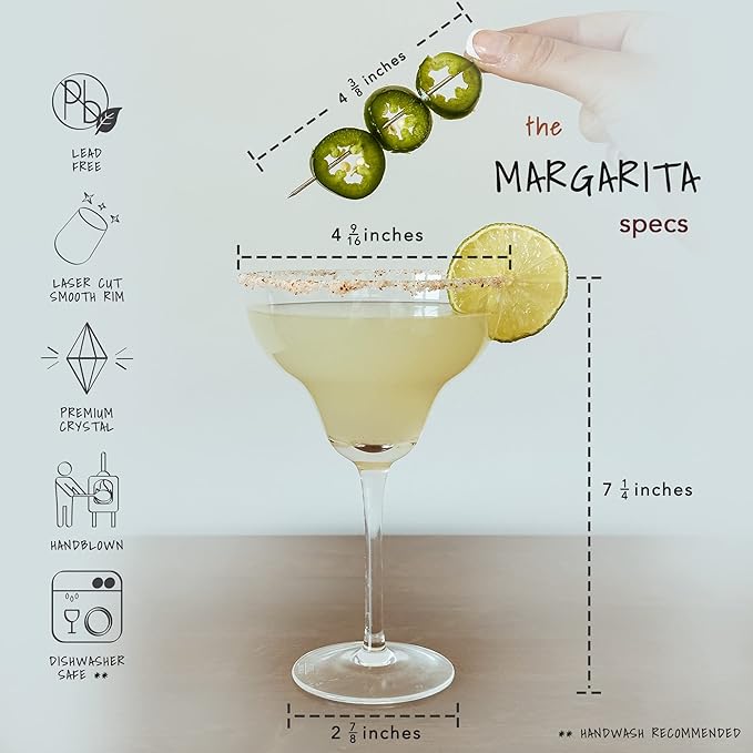 PURE MORA Margarita Glasses Set of 4, 12 oz Modern Bar Glass for Martini, Frozen Daiquiri, Tropical