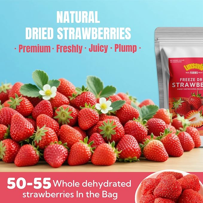 Premium Freeze Dried Strawberries 50-55 per bag,Whole Big Natural Dried Strawberries No