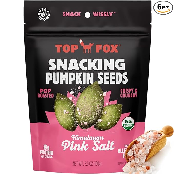 Top Fox Snacks Pumpkin Seeds to Eat (Himalayan Pink Salt, 5.5 oz – 2 Pack) - Gluten Free Snacks