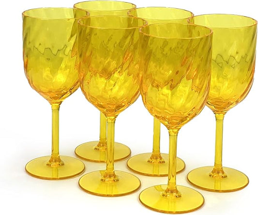 Yalin Set of 6 Unbreakable 15 oz Acrylic Plastic Wine and Water Tumbler Stackable Goblets. (Yellow