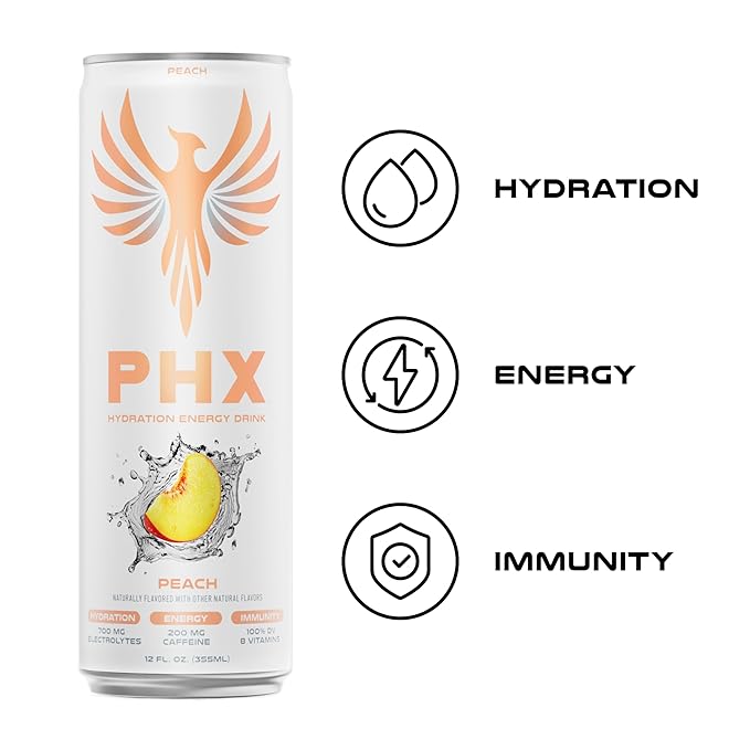 PHX Hydration Energy Drink - 700mg Electrolytes, 200mg Natural Green Tea Caffeine, 100% Daily Value