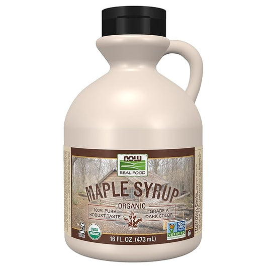 NOW Foods, Certified Organic Maple Syrup, Grade A Dark Color, Certified Non-GMO, Pure, Robust