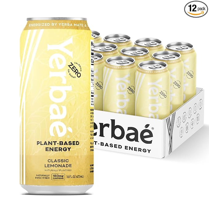 Yerbae Energy Beverage - Classic Lemonade, 0 Sugar, 0 Calories, 0 Carbs, Energized by Yerba Mate