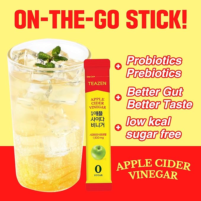 TEAZEN Apple Cider Vinegar Drink Powder Stick ??On-the-Go Wellness with 1500mg ACV, Sugar-Free